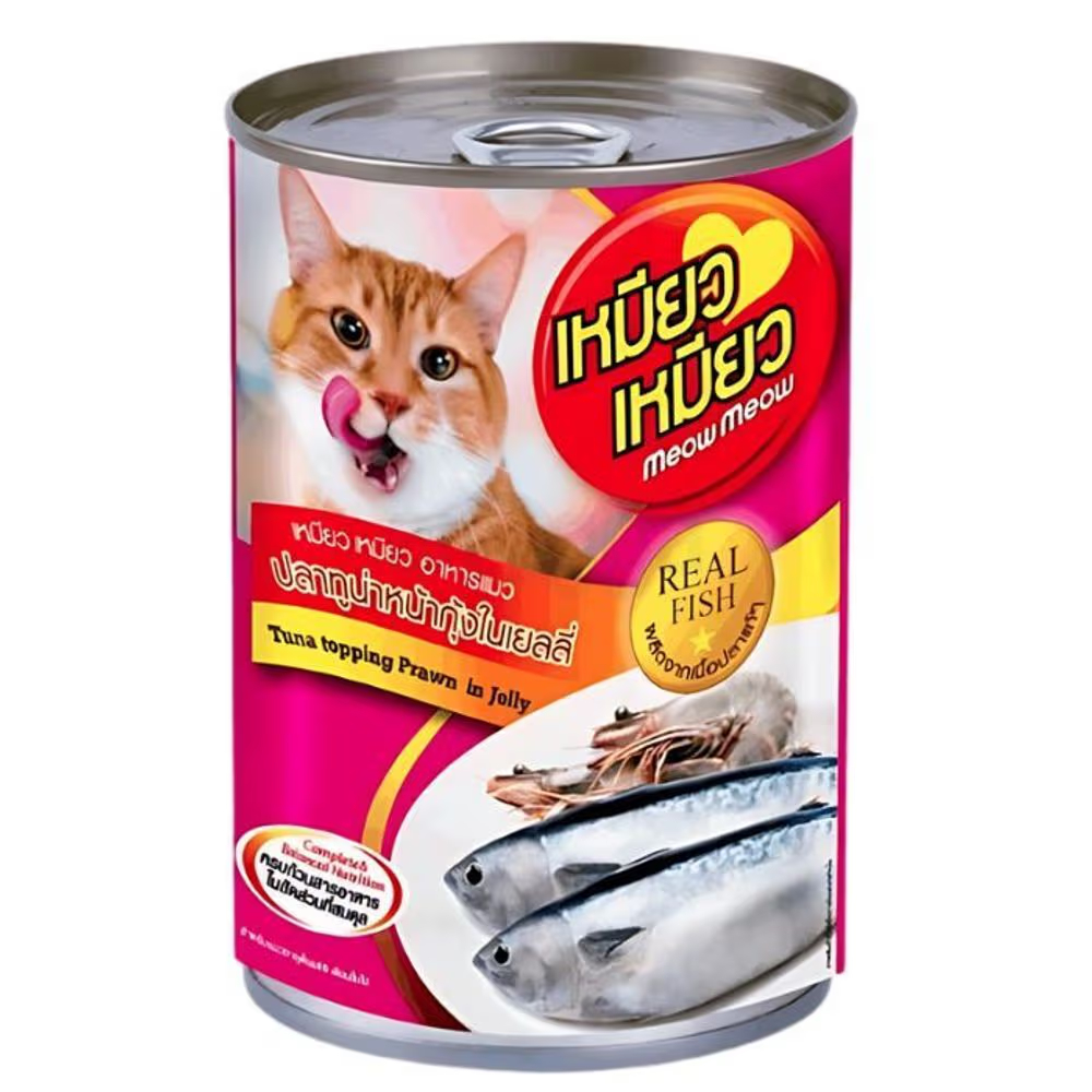 MEOW MEOW CANNED 400G - TUNA TOPPING PRAWN IN JELLY